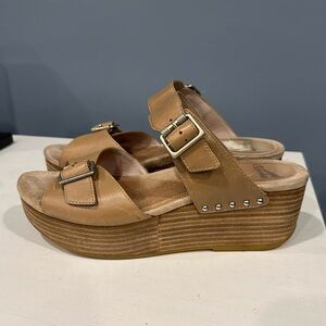 DANSKO Selma Women Leather Sand Wedge Platform 2 Buckled Straps Sandals Size 40